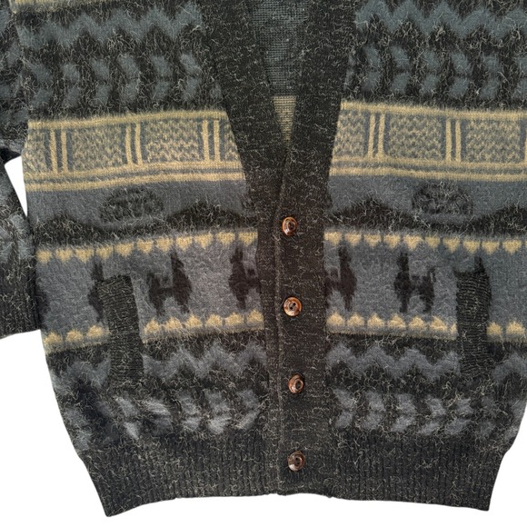 Vtg Mens Geometric Alpaca Wool Cardigan Sweater XXL Peru Heavy Grandpa Winter - Picture 3 of 10